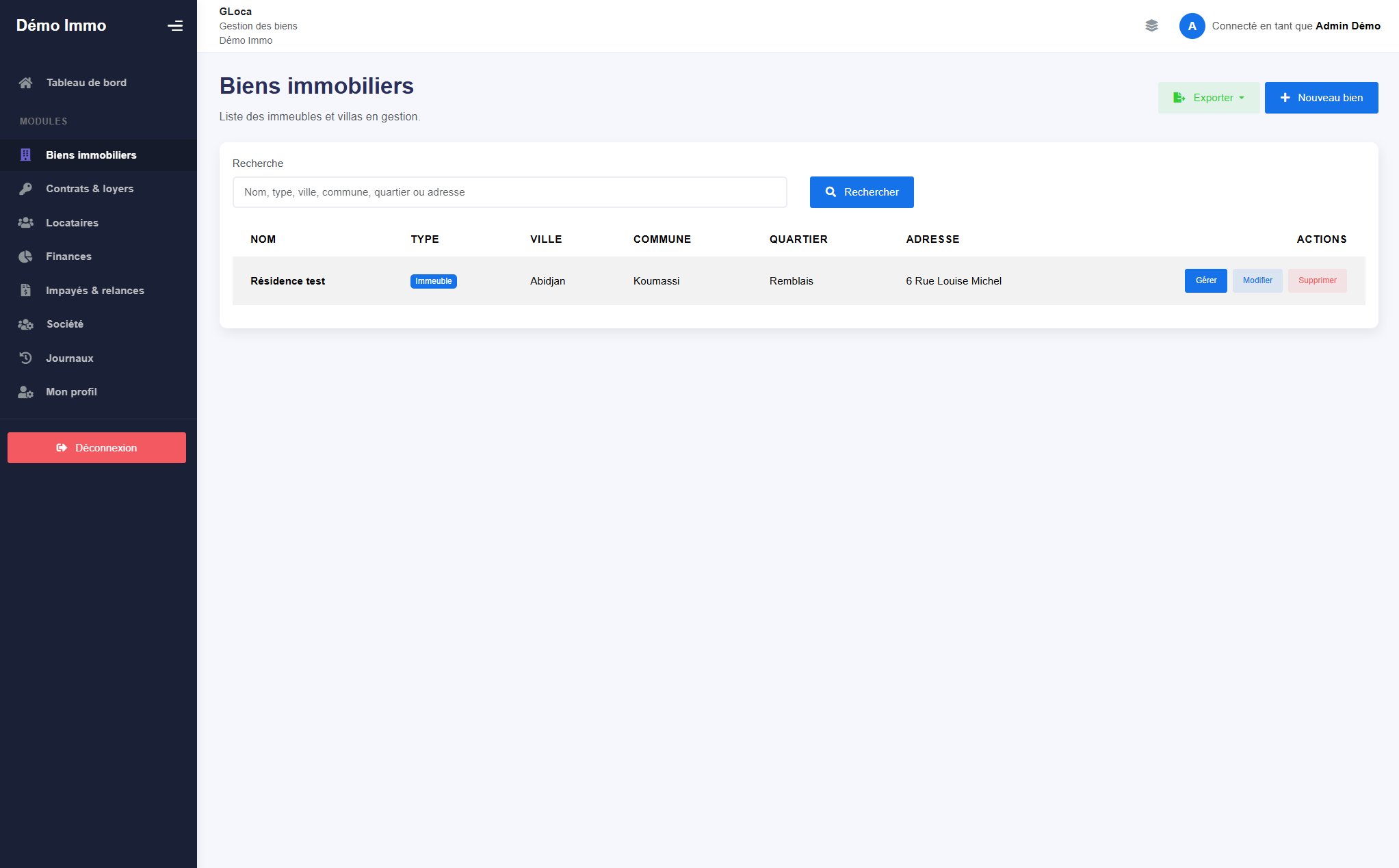 Biens immobiliers GLoca